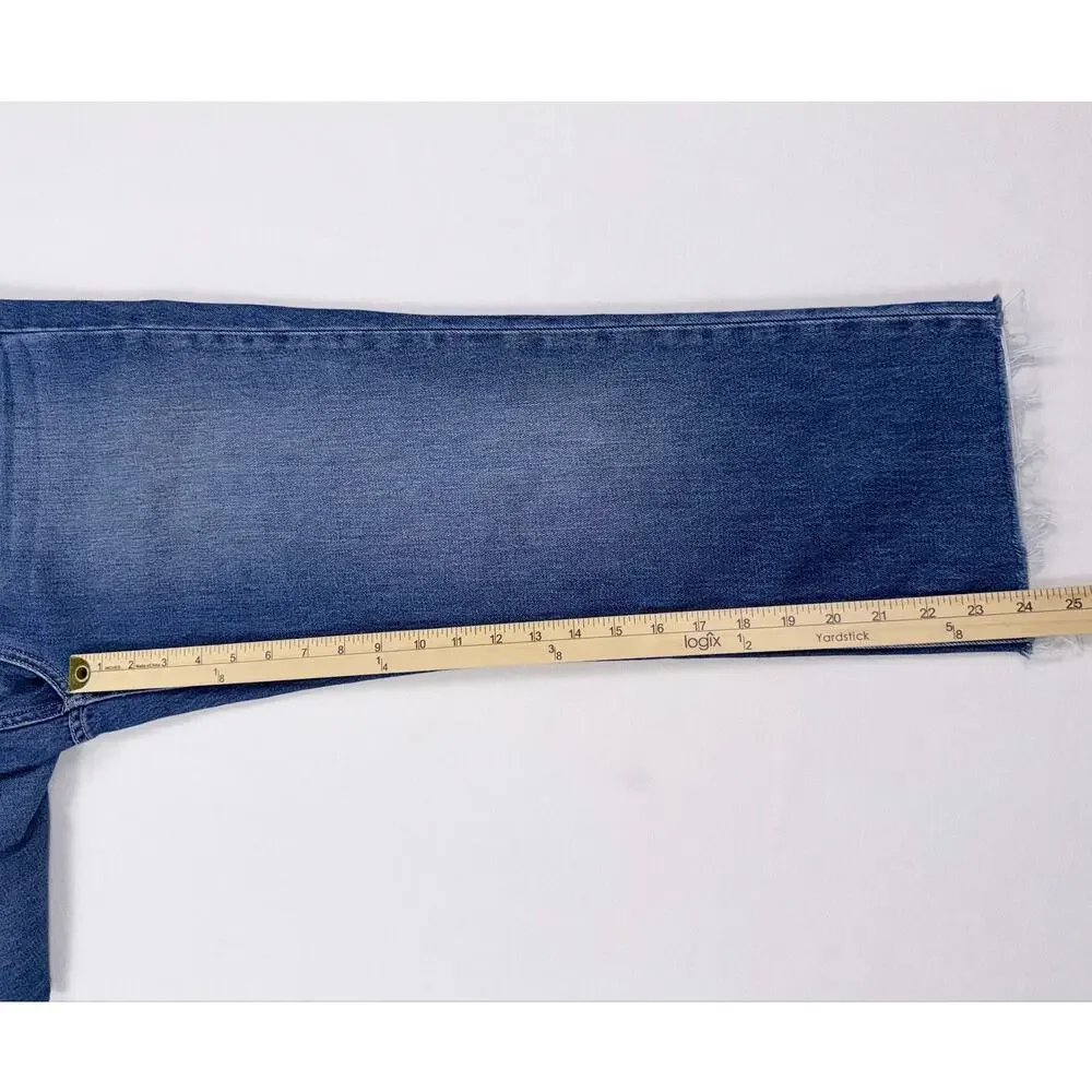 L'Agence Milana Low Rise Stovepipe Crop Straight Jean Raw Hem Women's 28 Blue